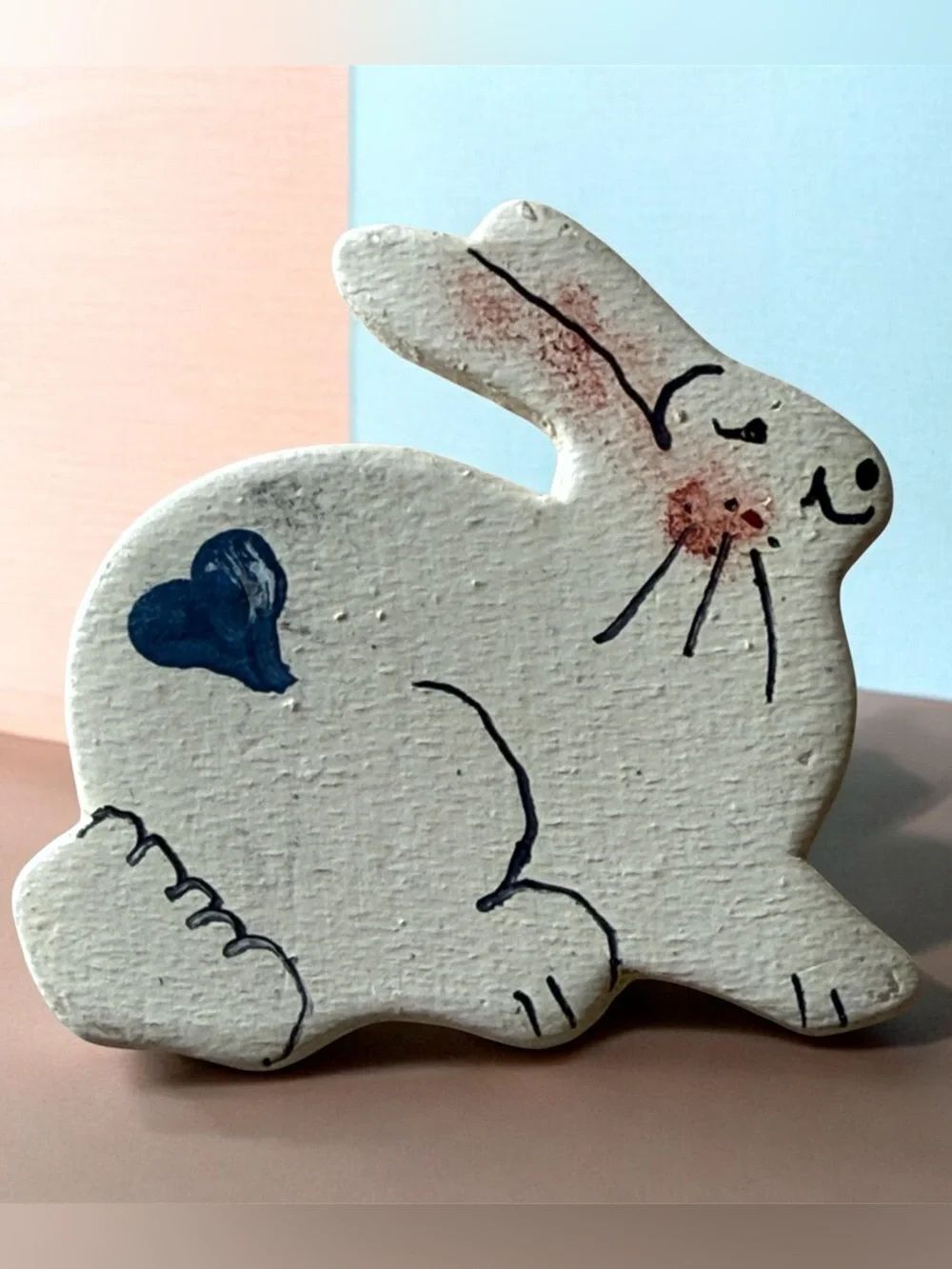 Rare! Vintage Hand-Painted White Bunny Figurine Button Cover!